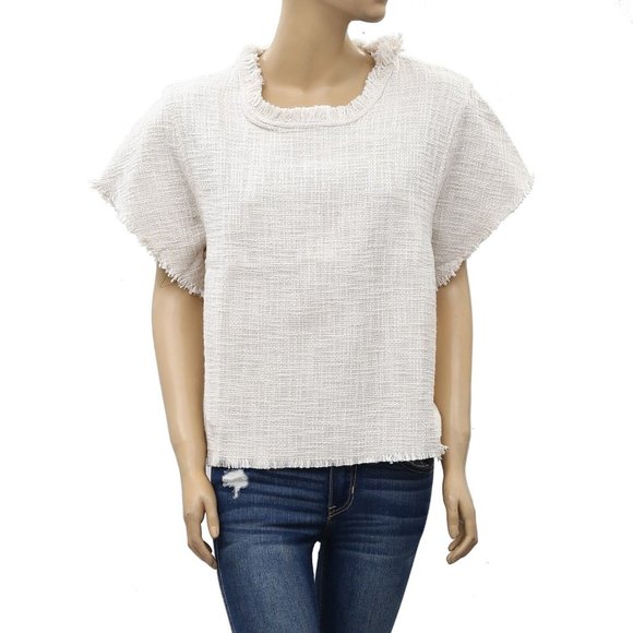 IRO Dorothy Tweed Blouse Top Cotton Cozy Oversized Short Sleeve L-42 New 211023 - Picture 5 of 8